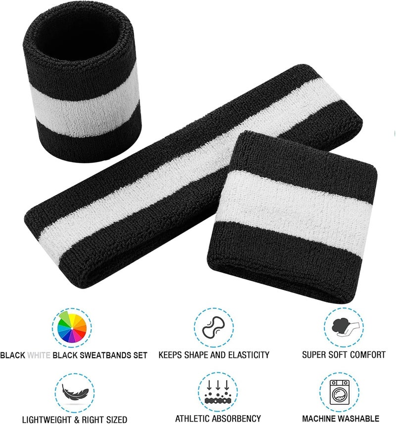 FACATH Sweatbands Headband and Wrist Set, Cotton Sweat Band for Athletic Men and Women, Sweatbands Sports Headbands for Working Out, Running, Basketball, Tennis, Yoga - Image 2